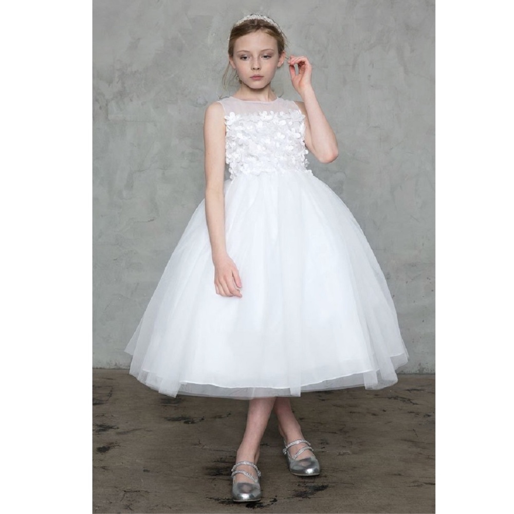 Girls White Flower Short Dress